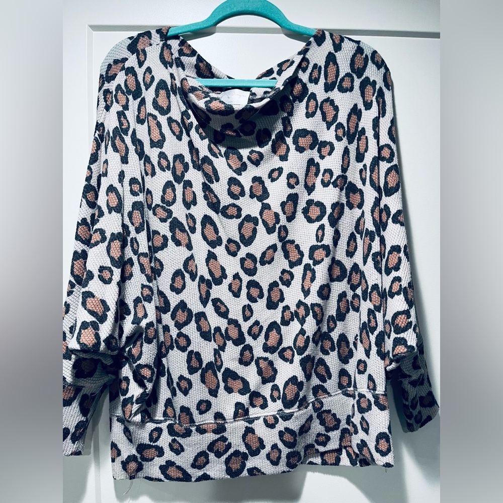 Leopard Print Dolman Sweater Large